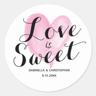Roze Waterverf hart liefde is zoet Ronde Sticker