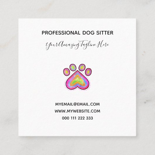 Roze Waterverf Hart Pet Dog Sjabloon  Vierkante Visitekaartje (Achterkant)