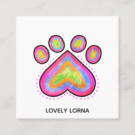 Roze Waterverf Hart Pet Dog Sjabloon  Vierkante Visitekaartje (Voorkant)