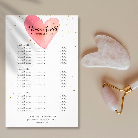 Roze Waterverf Hart Salon Service Menu