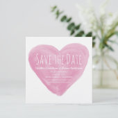 Roze Waterverf Hart Save the Date Uitnodiging (Staand voorkant)