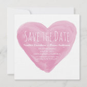 Roze Waterverf Hart Save the Date Uitnodiging (Voorkant)