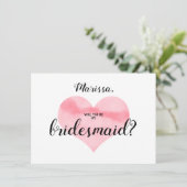 Roze Waterverf hart zijn mijn bruidsmeisje gedicht Kaart (Staand voorkant)