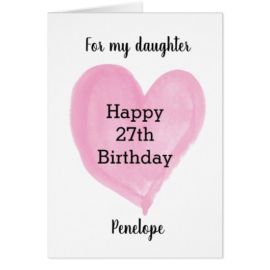 Roze Waterverf Hartelijk gefeliciteerd 27e verjaar (Voorkant)