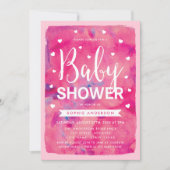 Roze Waterverf Harten Baby shower uitnodiging (Voorkant)