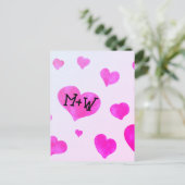 Roze waterverf harten Custom Paar naam initialen Briefkaart (Staand voorkant)