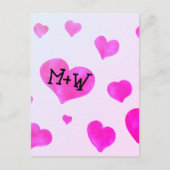 Roze waterverf harten Custom Paar naam initialen Briefkaart (Voorkant)