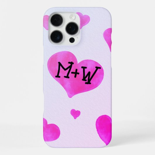 Roze waterverf harten Custom Paar naam initialen iPhone Hoesje (Achterkant)