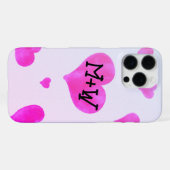 Roze waterverf harten Custom Paar naam initialen iPhone Hoesje (Achterkant horizontaal)