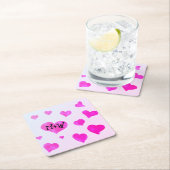 Roze waterverf harten Custom Paar naam initialen Kartonnen Onderzetters (Insitu)