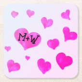 Roze waterverf harten Custom Paar naam initialen Kartonnen Onderzetters (Voorkant)