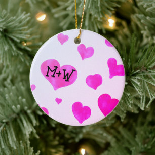 Roze waterverf harten Custom Paar naam initialen Keramisch Ornament