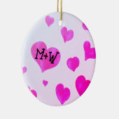 Roze waterverf harten Custom Paar naam initialen Keramisch Ornament (Rechts)