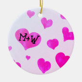 Roze waterverf harten Custom Paar naam initialen Keramisch Ornament (Voorkant)