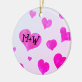 Roze waterverf harten Custom Paar naam initialen Keramisch Ornament (Links)