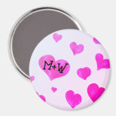 Roze waterverf harten Custom Paar naam initialen Magneet (Voorkant / Achterkant)