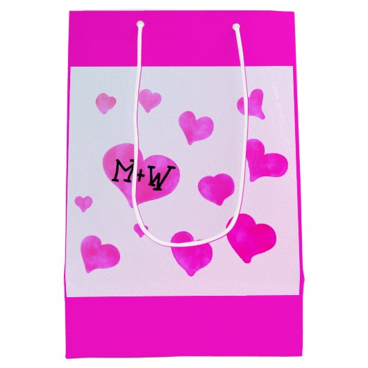 Roze waterverf harten Custom Paar naam initialen Medium Cadeauzakje (Achterkant)