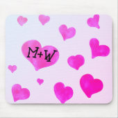 Roze waterverf harten Custom Paar naam initialen Muismat (Voorkant)