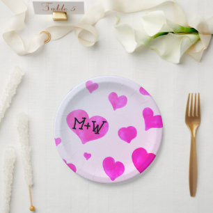 Roze waterverf harten Custom Paar naam initialen Papieren Bordje
