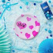 Roze waterverf harten Custom Paar naam initialen Papieren Bordje (Feest)