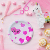 Roze waterverf harten Custom Paar naam initialen Papieren Bordje (Feest)