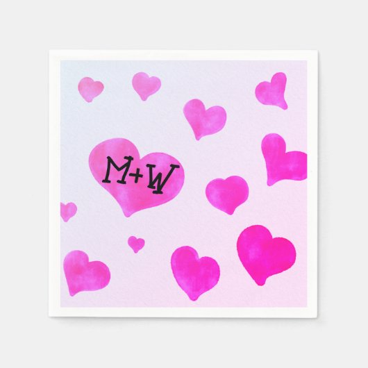 Roze waterverf harten Custom Paar naam initialen Servet (Voorkant)
