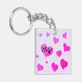 Roze waterverf harten Custom Paar naam initialen Sleutelhanger (Voorkant Links)