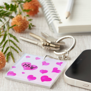 Roze waterverf harten Custom Paar naam initialen Sleutelhanger