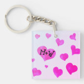 Roze waterverf harten Custom Paar naam initialen Sleutelhanger (Voorkant)