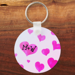 Roze waterverf harten Custom Paar naam initialen Sleutelhanger