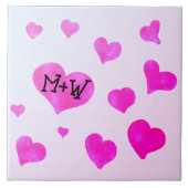 Roze waterverf harten Custom Paar naam initialen Tegeltje (Voorkant)