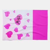 Roze waterverf harten Custom Paar naam initialen Theedoek (Horizontaal)