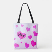 Roze waterverf harten Custom Paar naam initialen Tote Bag (Achterkant)