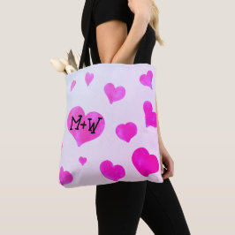 Roze waterverf harten Custom Paar naam initialen Tote Bag