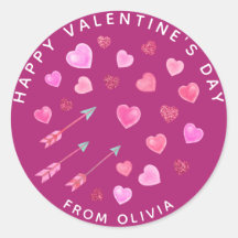 Roze Waterverf Harten en pijlen Valentijnsdag