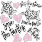 Roze Waterverf Harten en Save the Turtles Sticker (Voorkant)