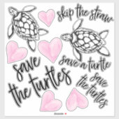 Roze Waterverf Harten en Save the Turtles Sticker (Vel)