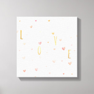 Roze Waterverf Harten Gold Love Canvas Afdruk
