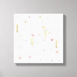 Roze Waterverf harten gouden liefde Canvas Afdruk