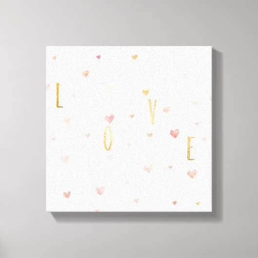 Roze Waterverf harten gouden liefde Canvas Afdruk (Voorkant)