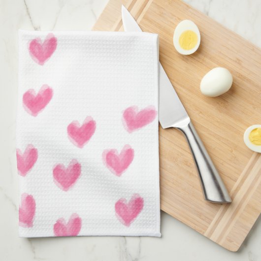 Roze Waterverf Harten - Keukenhanddoek (Quarter Fold)