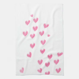 Roze Waterverf Harten - Keukenhanddoek