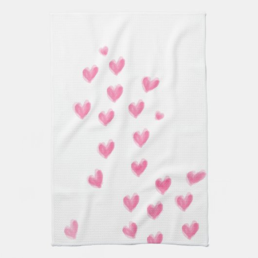 Roze Waterverf Harten - Keukenhanddoek (Verticaal)