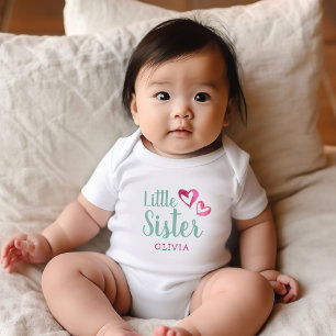 Roze Waterverf Harten Kleine Zus Naam Monogram Romper