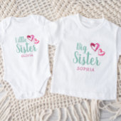 Roze Waterverf Harten Kleine Zus Naam Monogram Romper