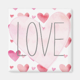 Roze Waterverf Harten Liefde Valentijns  Patroon Magneet