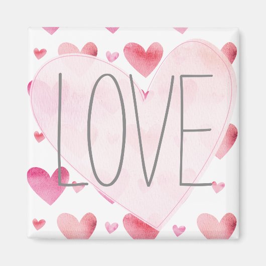 Roze Waterverf Harten Liefde Valentijns  Patroon Magneet (Voorkant)