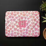 Roze Waterverf Harten monogrammen Laptop Sleeve<br><div class="desc">De zoete waterverf harst het patroon in mooi roze en oranje. Pas het aan met jouw naam,  monogram,  of om het even welke tekst van uw keus.</div>