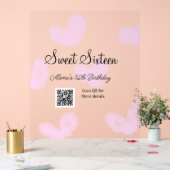 Roze waterverf harten QR Sweet zestien verjaardag Acryl Bord (Huwelijk)