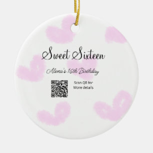 Roze waterverf harten QR Sweet zestien verjaardag Keramisch Ornament
